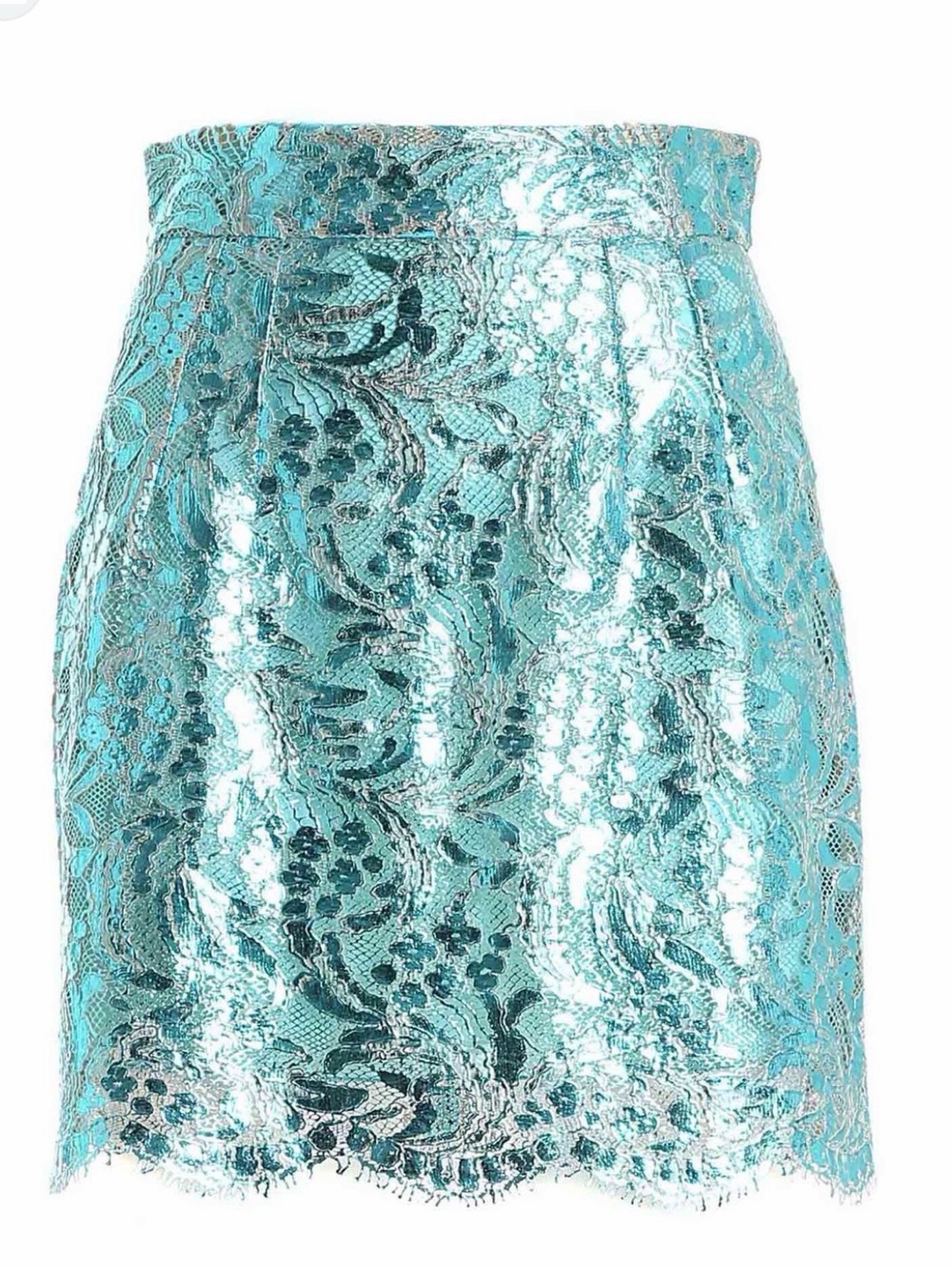 Dolce & Gabbana Turquoise Metallic Lace Mini Skirt
